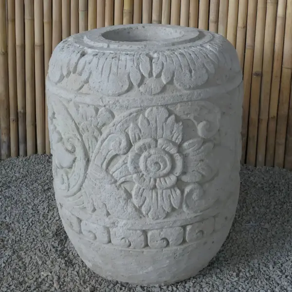Product image 6 of the product “Balinese style high round pot, with carving - 70cm Dia., 90cm Height, Taro sand ”